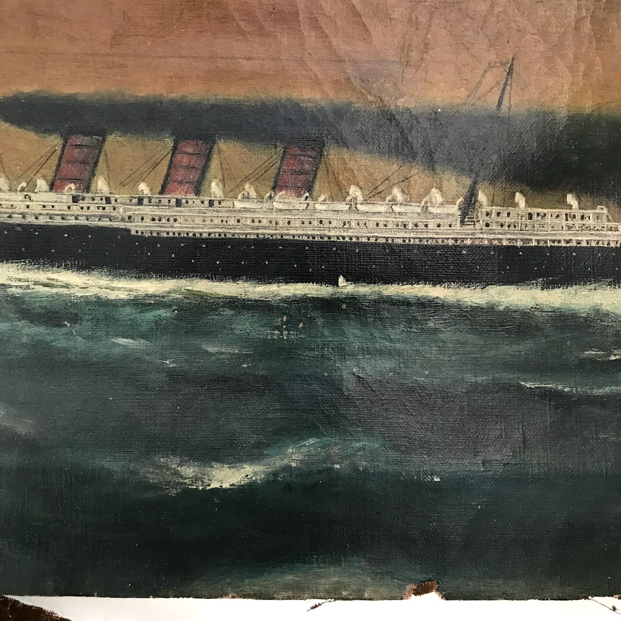 RMS Mauretania Antique Oil Painting