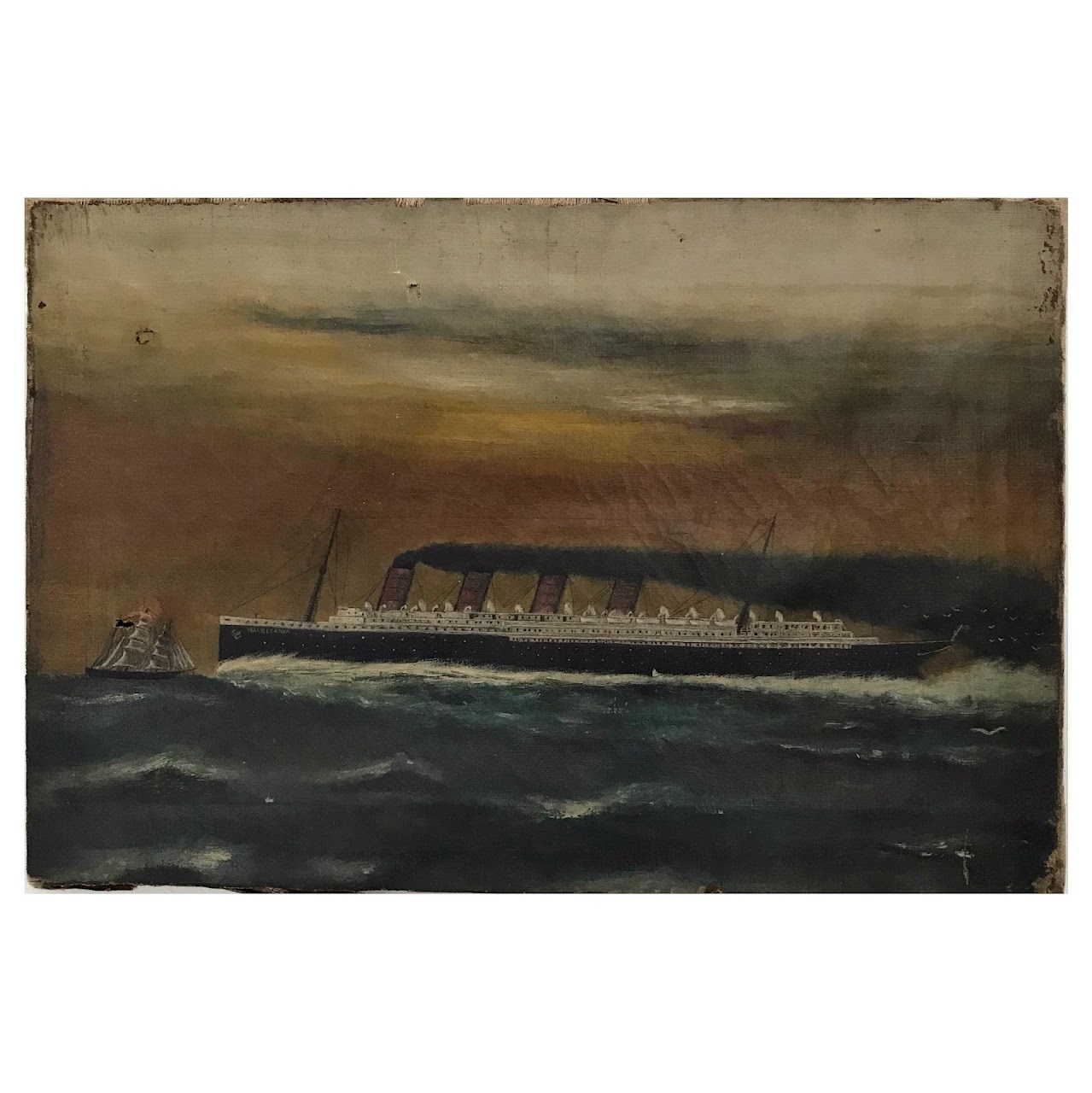 RMS Mauretania Antique Oil Painting