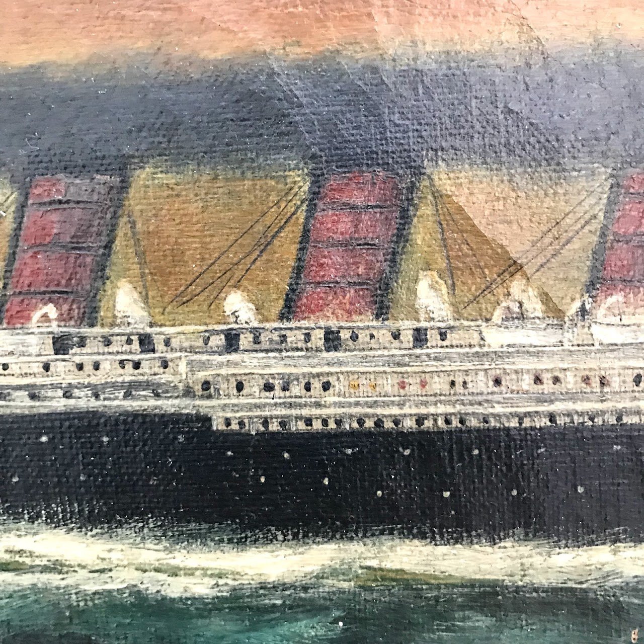 RMS Mauretania Antique Oil Painting