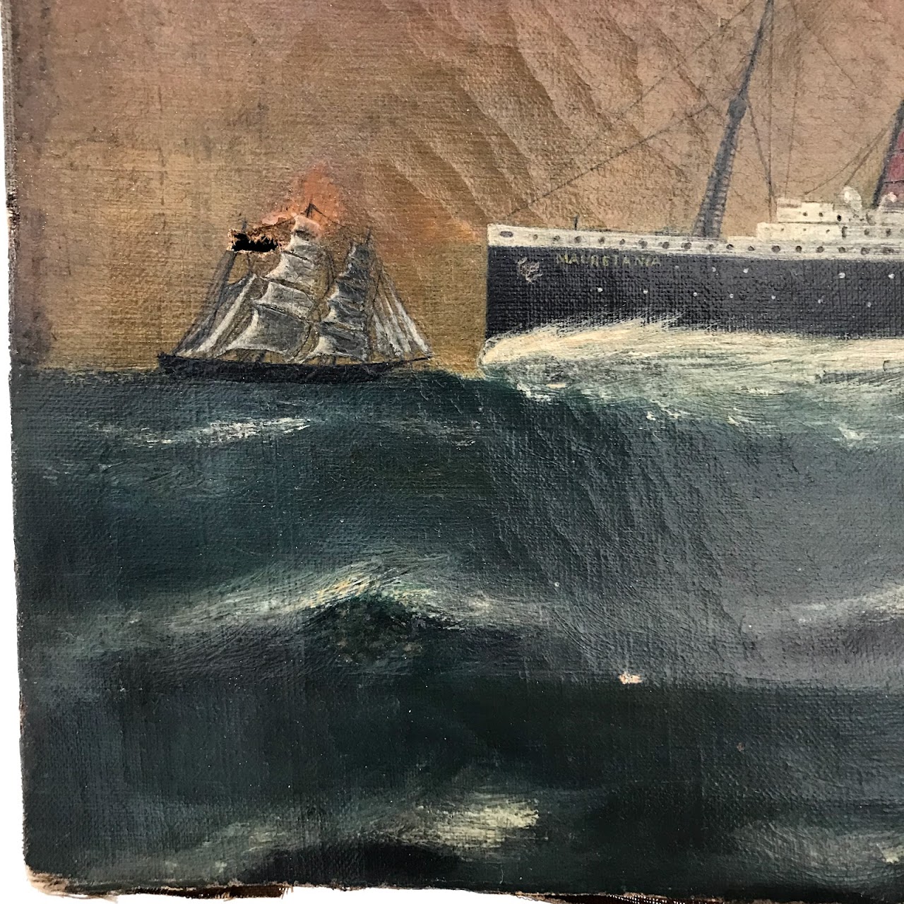 RMS Mauretania Antique Oil Painting