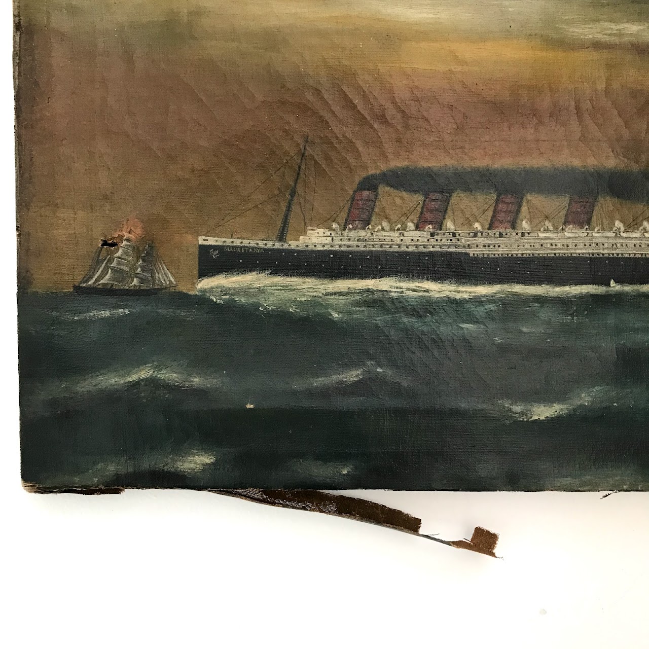 RMS Mauretania Antique Oil Painting