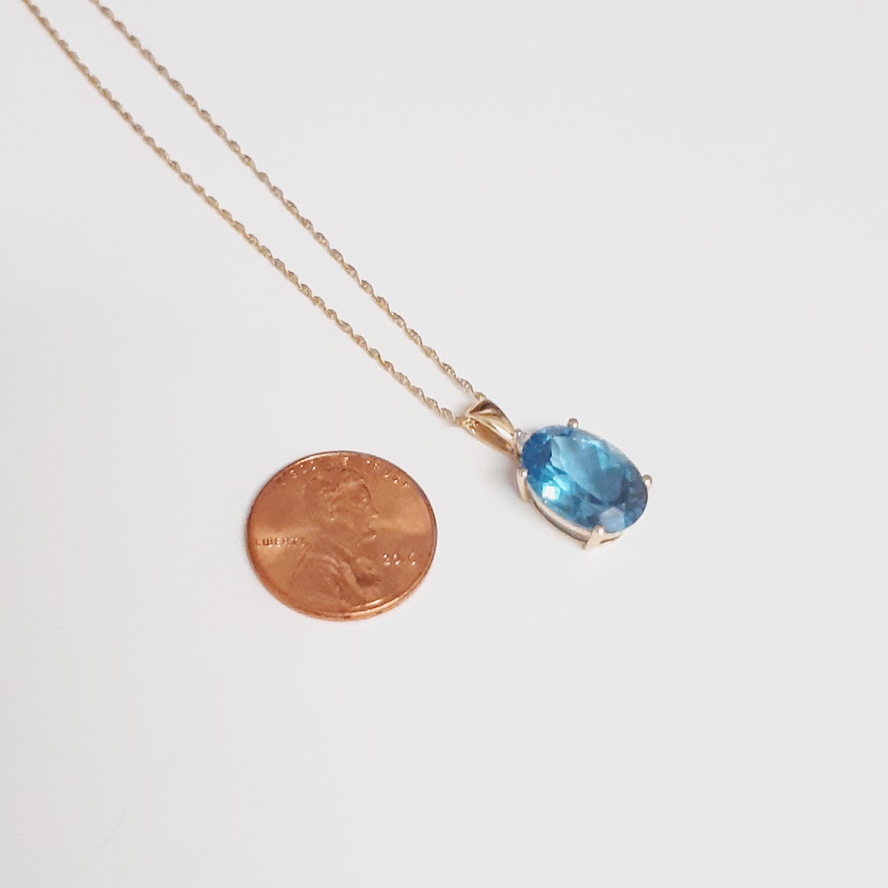 14K Gold & Blue Stone & Diamond Pendant
