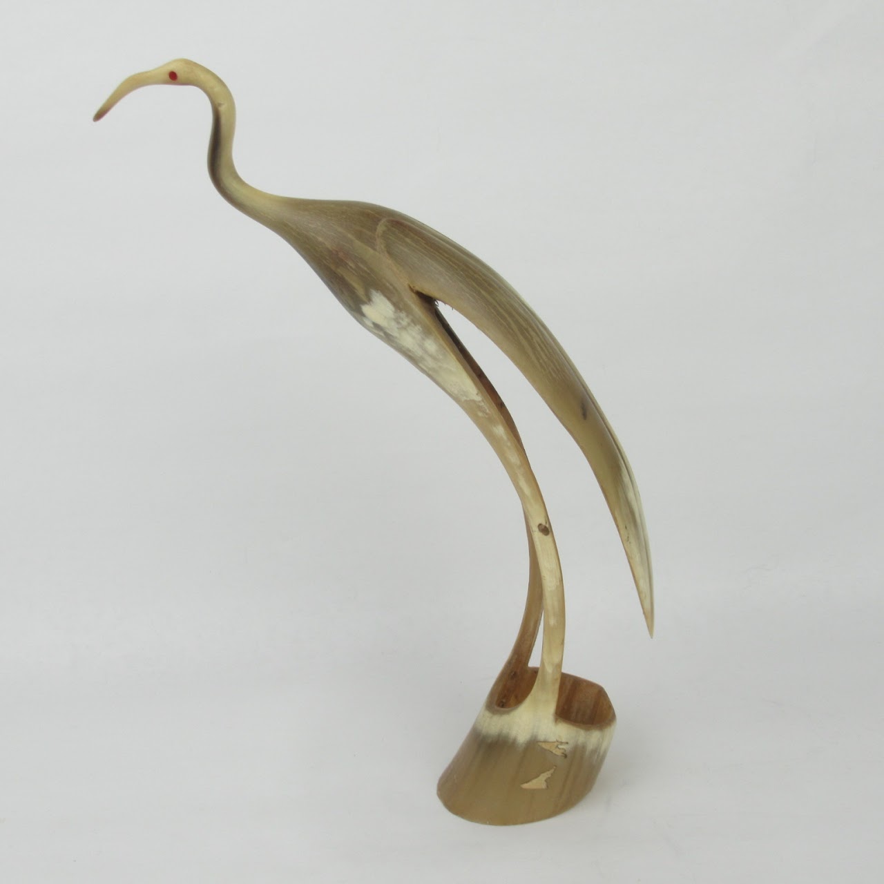 Carved Horn Egret Sculpture