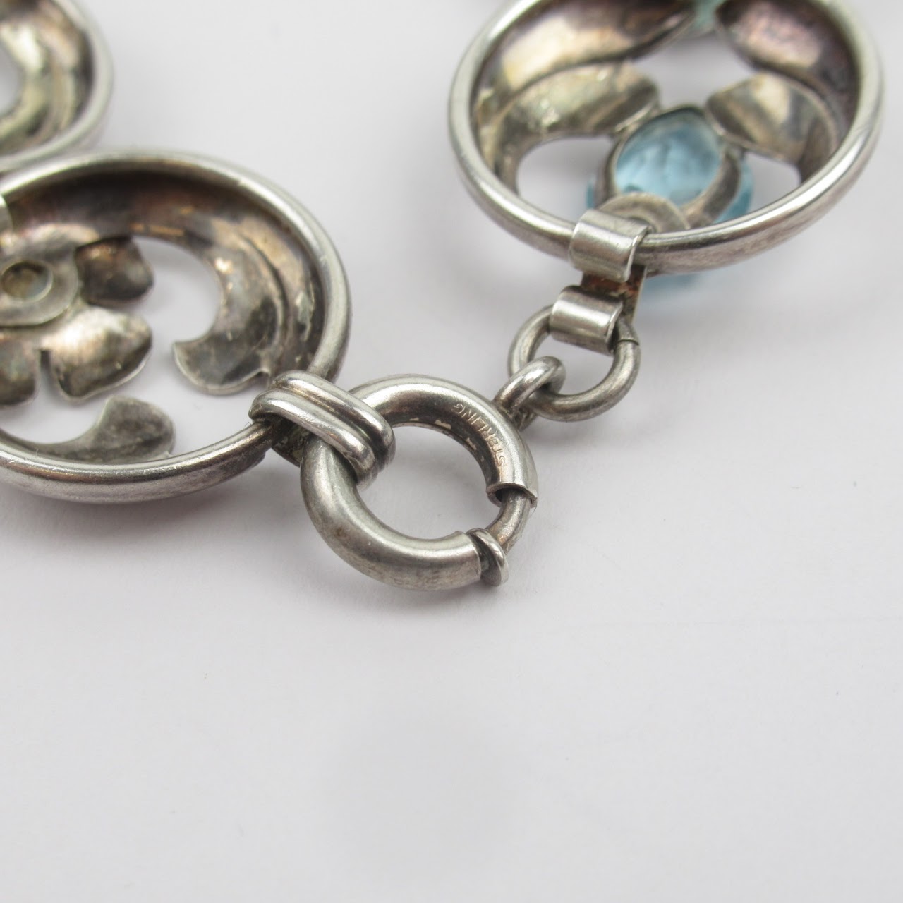 Sterling SIlver & Aquamarine Floral Bracelet