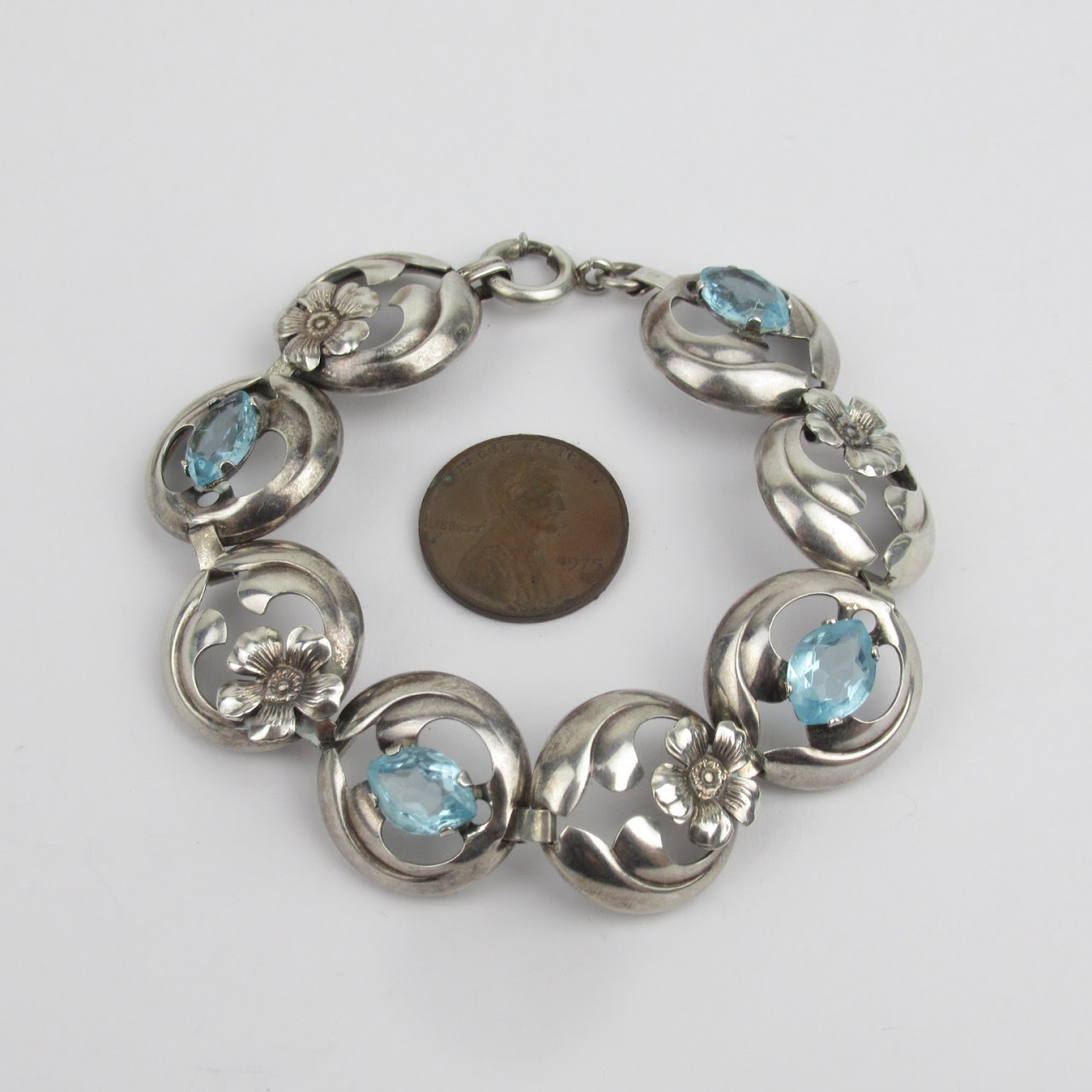 Sterling SIlver & Aquamarine Floral Bracelet