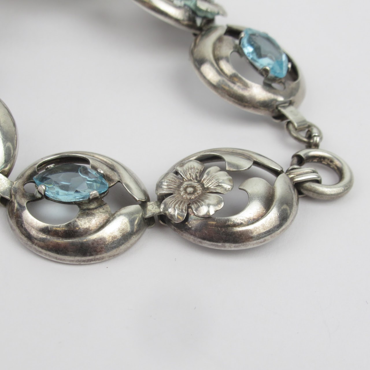 Sterling SIlver & Aquamarine Floral Bracelet