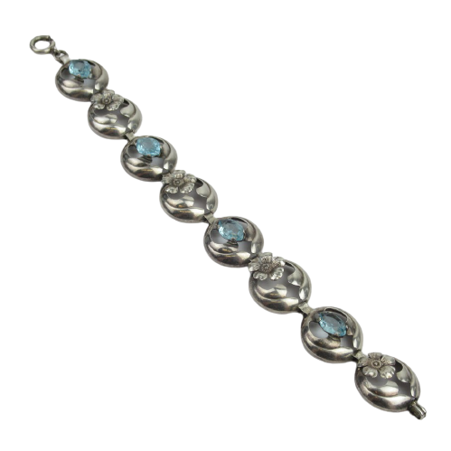 Sterling SIlver & Aquamarine Floral Bracelet