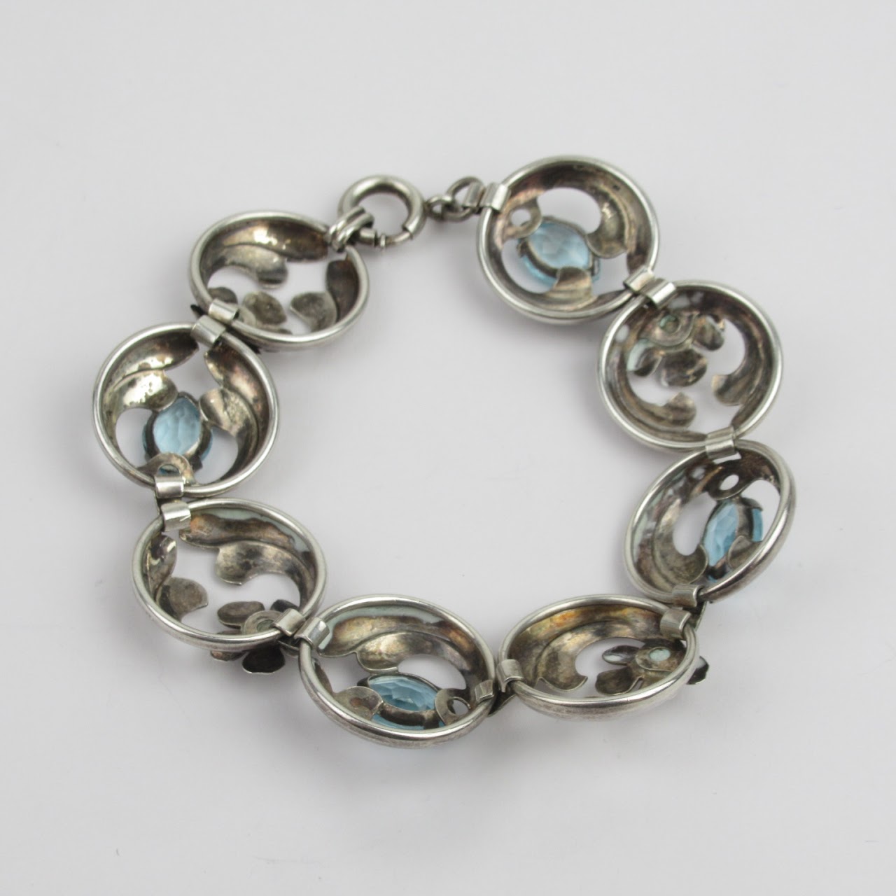 Sterling SIlver & Aquamarine Floral Bracelet