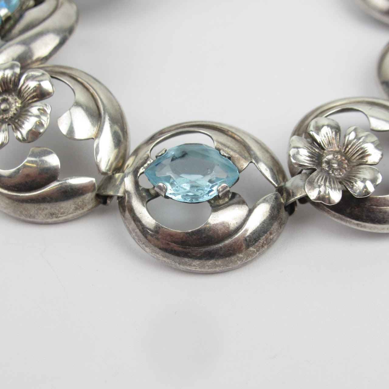 Sterling SIlver & Aquamarine Floral Bracelet