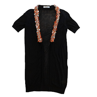 Blumarine Knitted Silk Coral Beaded Long Cardigan