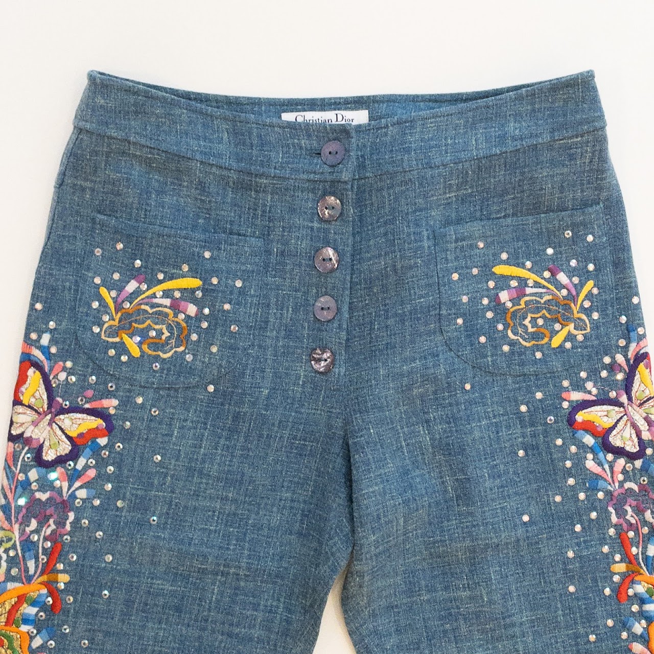 Christian Dior Embroidered Butterfly Rhinestone Pants