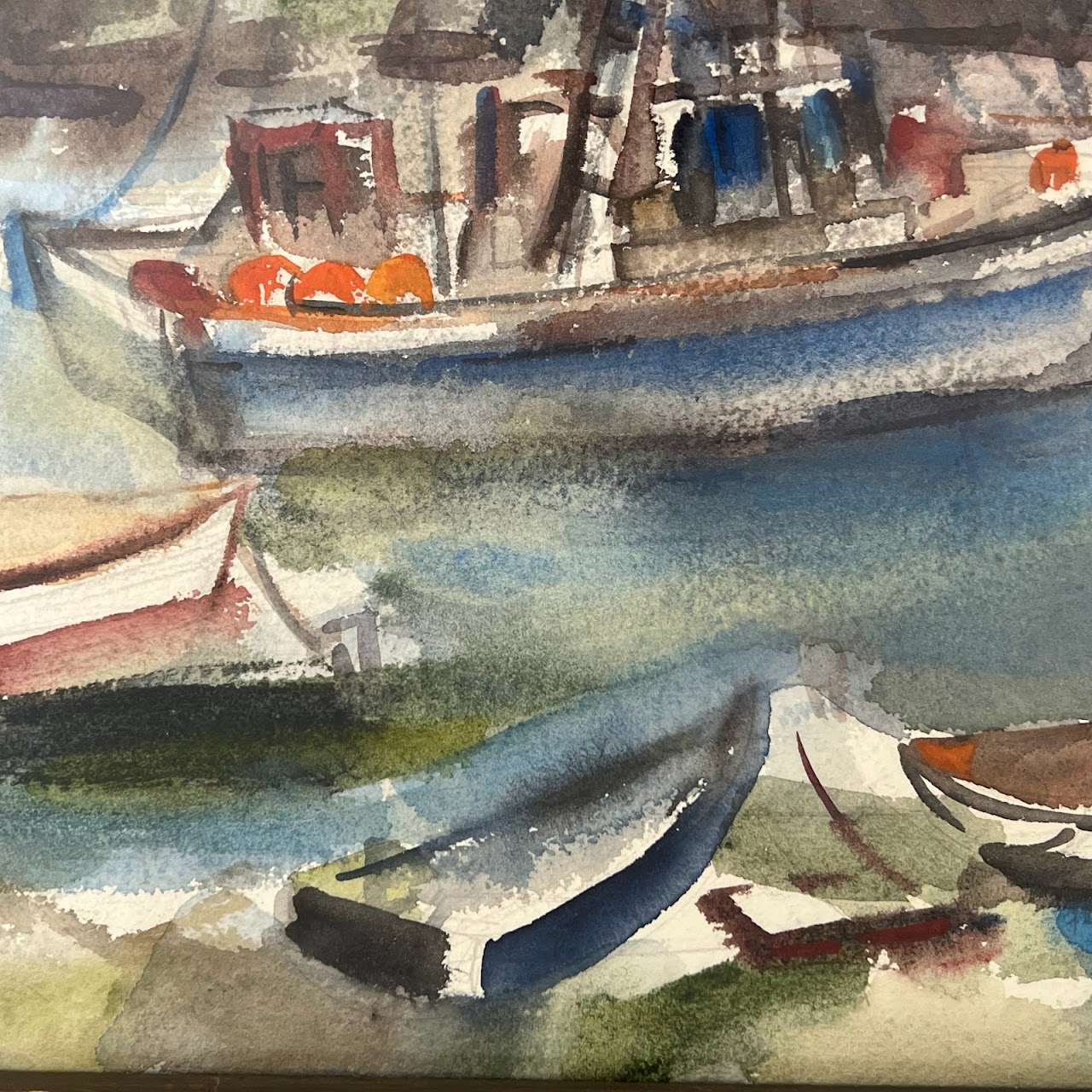 Yolanda Fusco Signed Harbor Scene Watercolor Painting