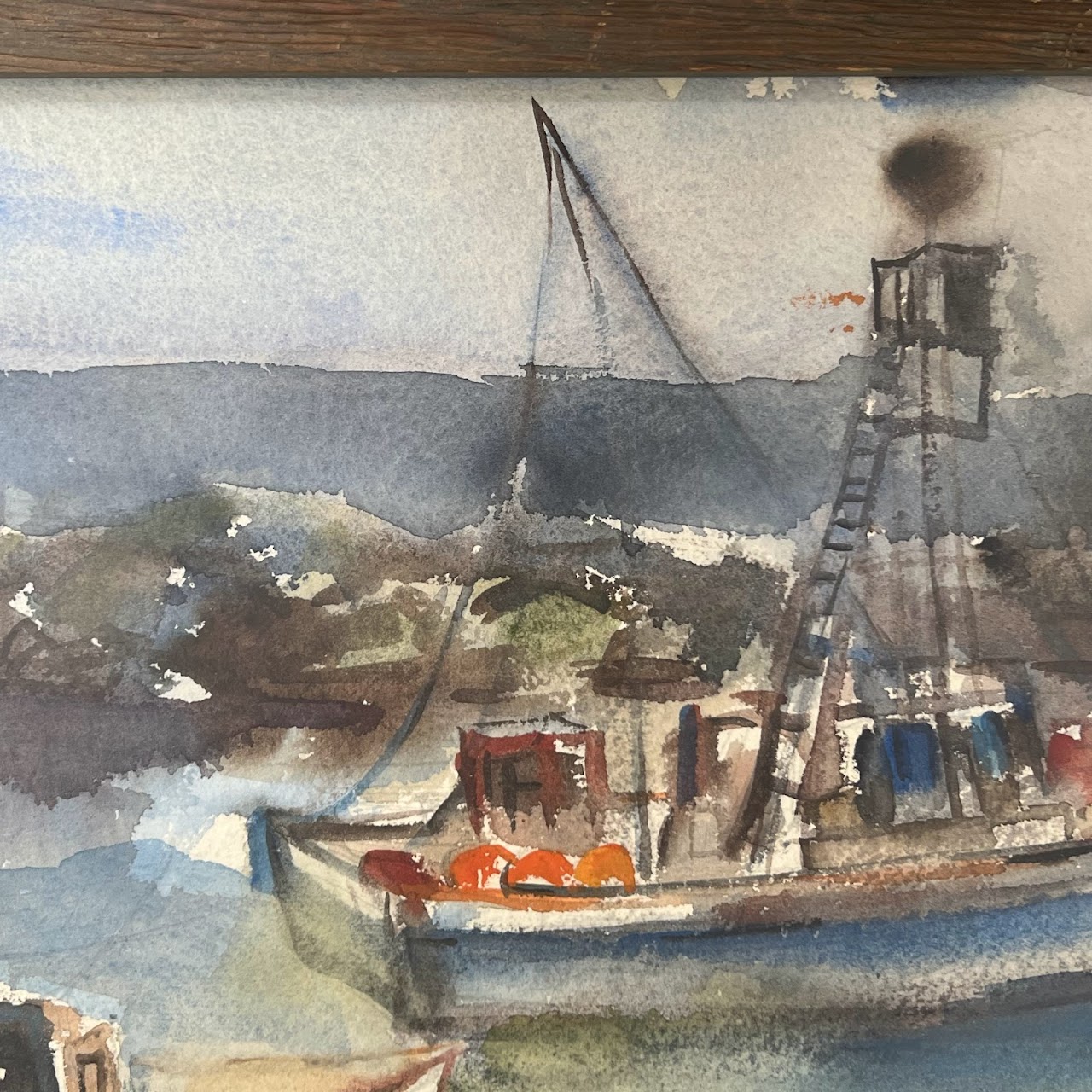 Yolanda Fusco Signed Harbor Scene Watercolor Painting