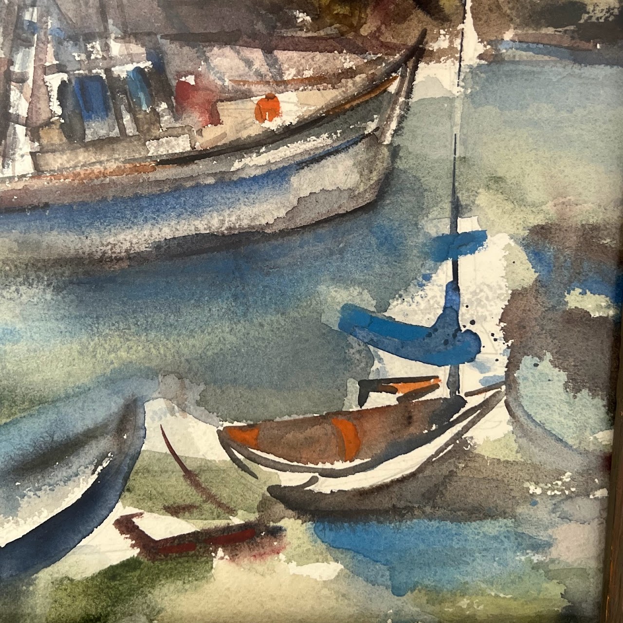 Yolanda Fusco Signed Harbor Scene Watercolor Painting