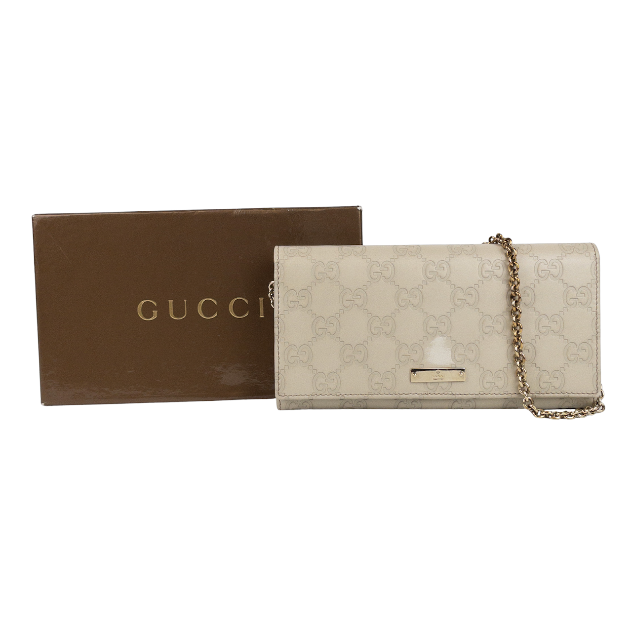 Gucci Monogram Leather Chain Wallet