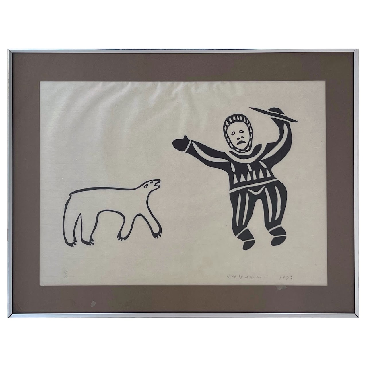 Inuit Signed Woodblock Print, 1973