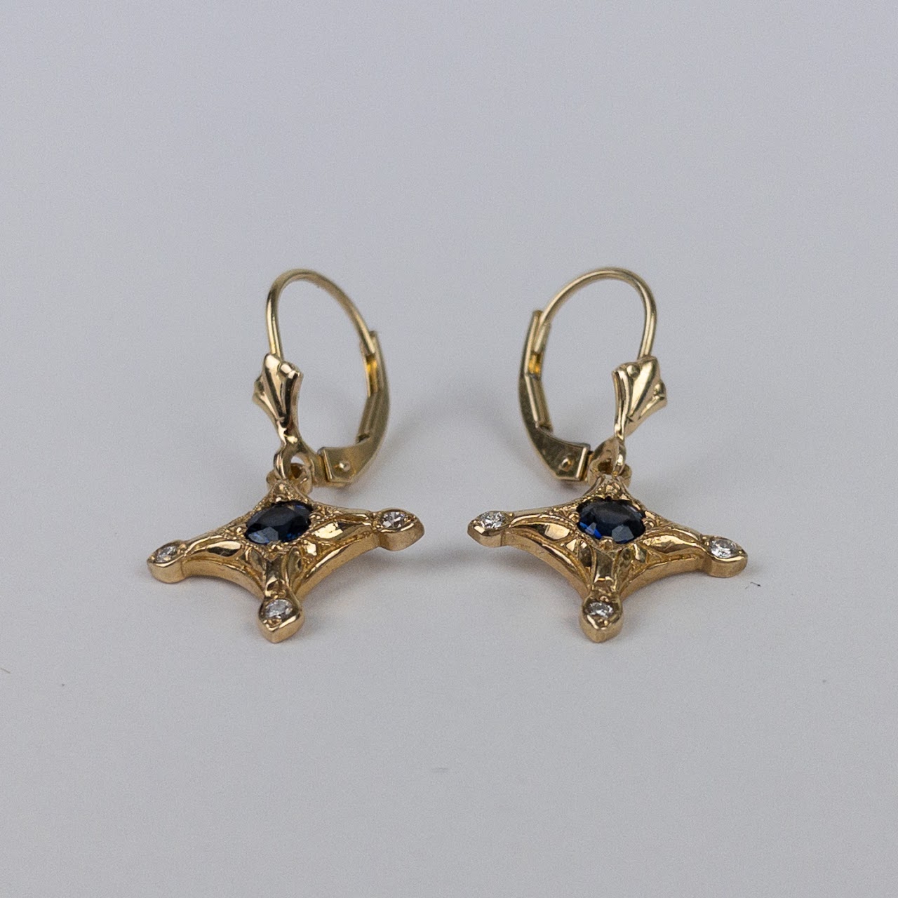 14K Gold, Diamond & Sapphire Earrings