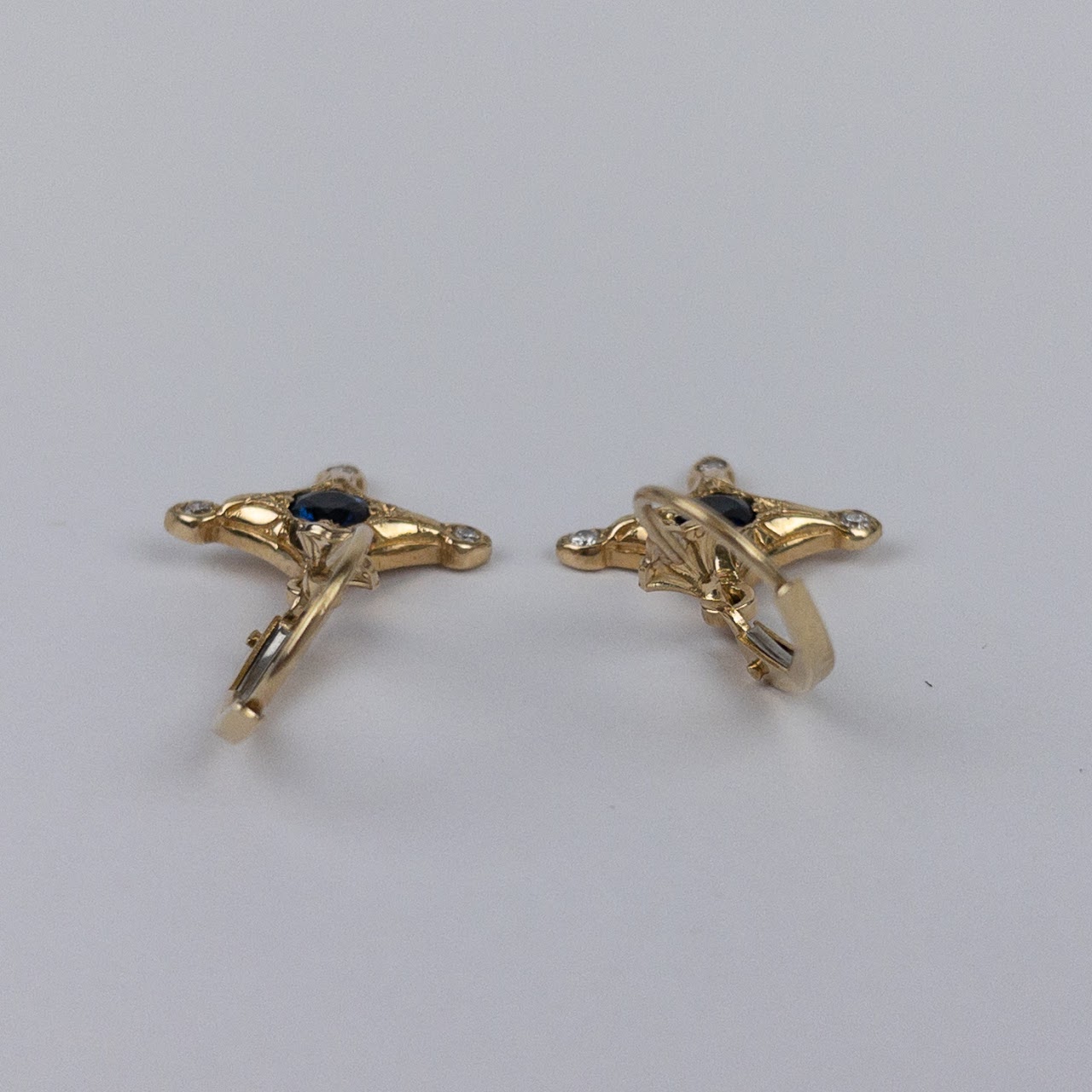 14K Gold, Diamond & Sapphire Earrings