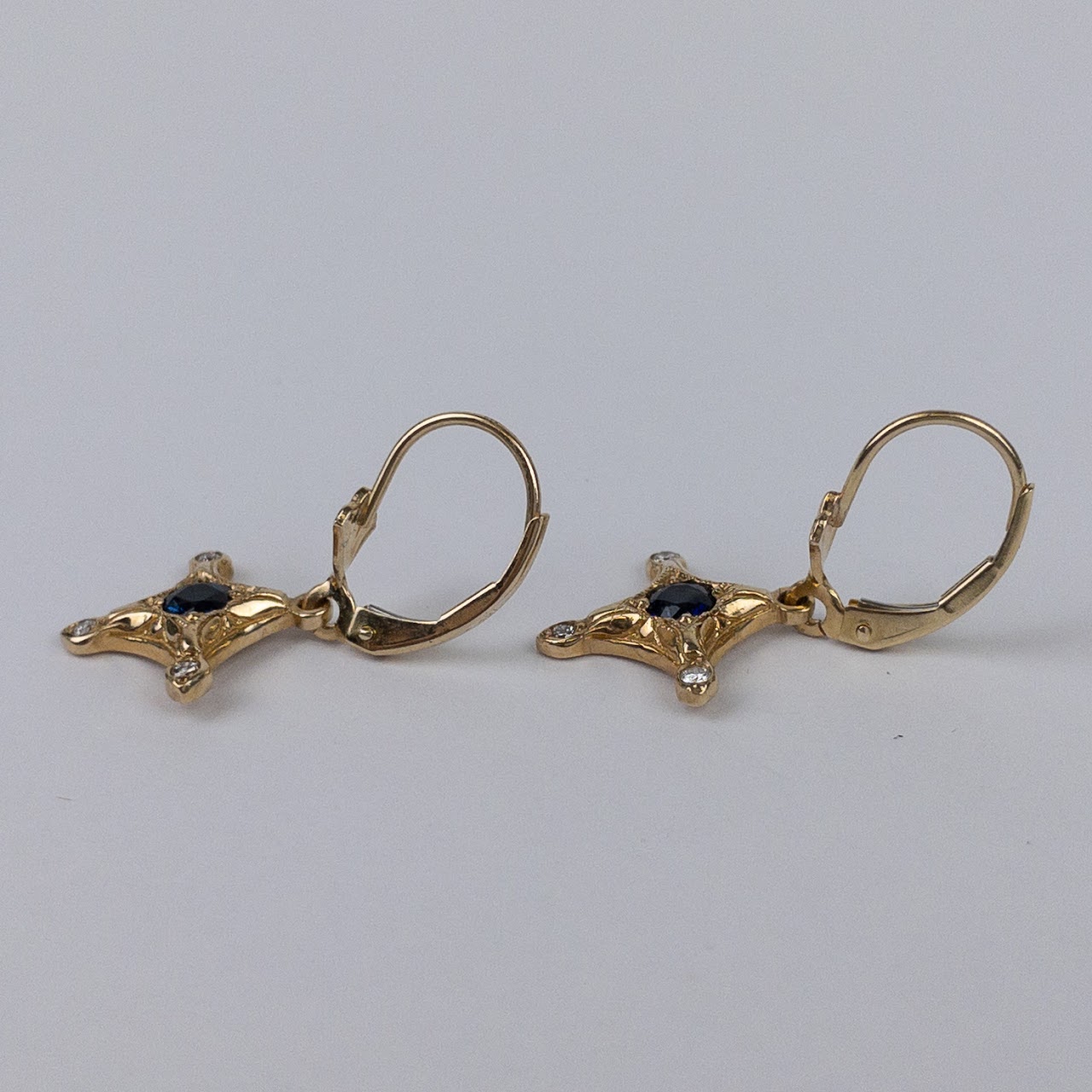 14K Gold, Diamond & Sapphire Earrings