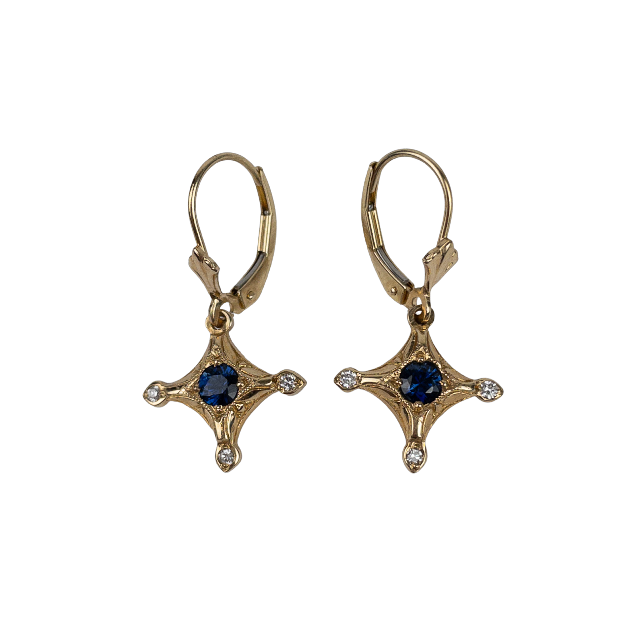 14K Gold, Diamond & Sapphire Earrings