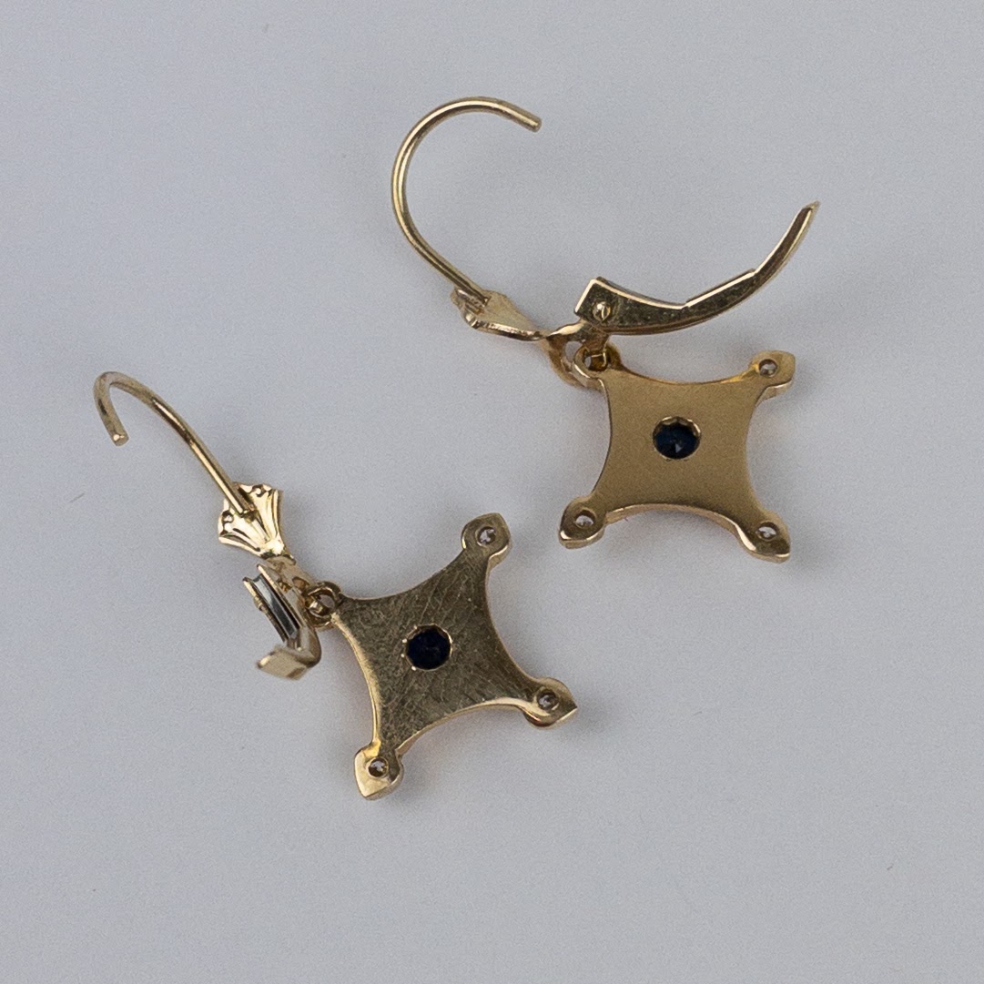 14K Gold, Diamond & Sapphire Earrings