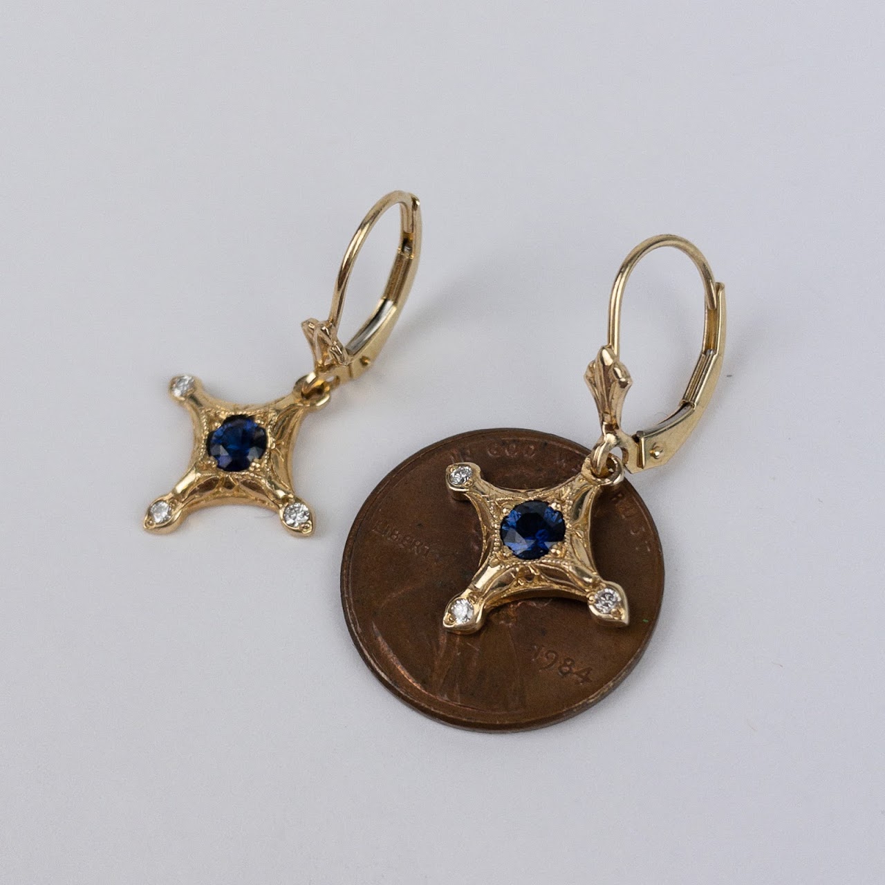 14K Gold, Diamond & Sapphire Earrings