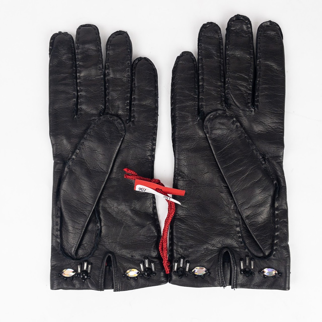 Valentino Garavani Black Leather Embellished Gloves