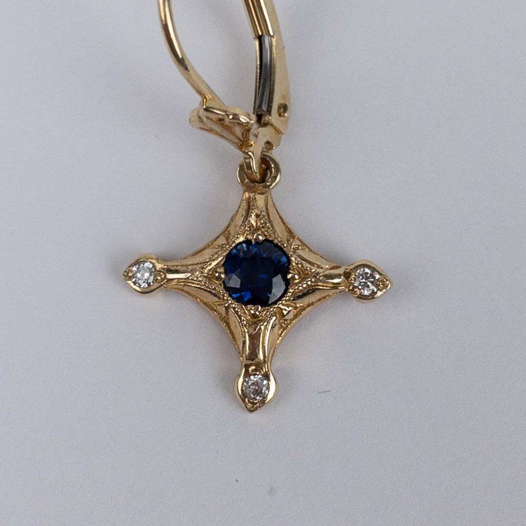 14K Gold, Diamond & Sapphire Earrings