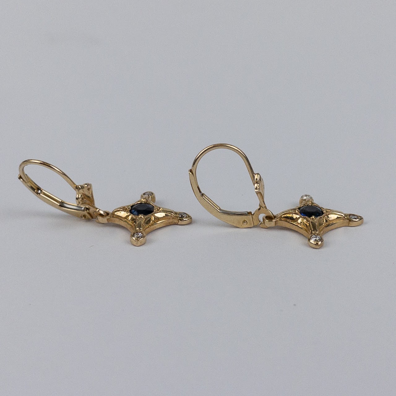 14K Gold, Diamond & Sapphire Earrings