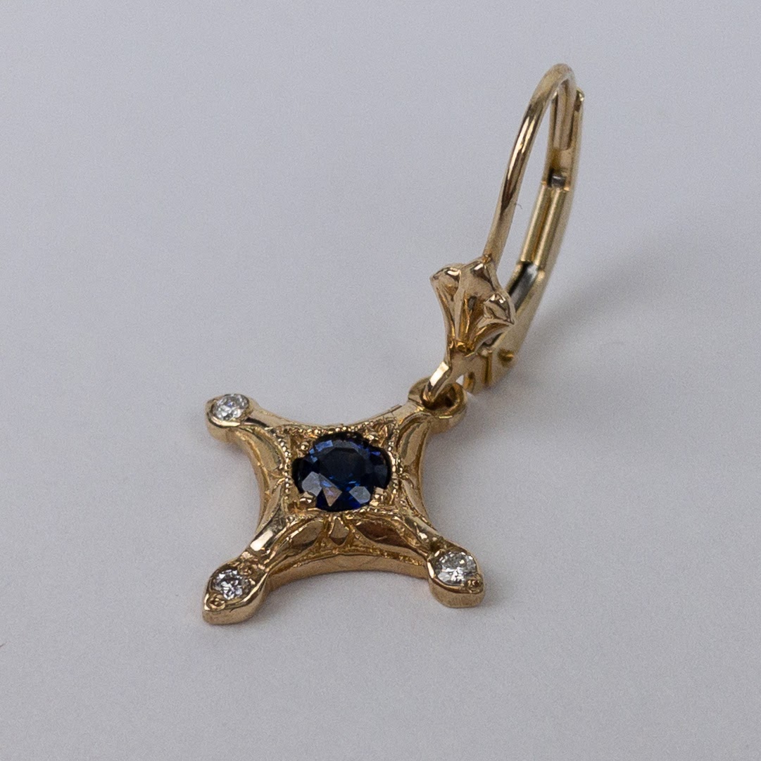 14K Gold, Diamond & Sapphire Earrings