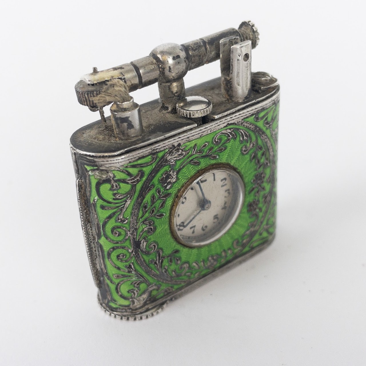 Enameled Sterling Silver Clock/Lighter