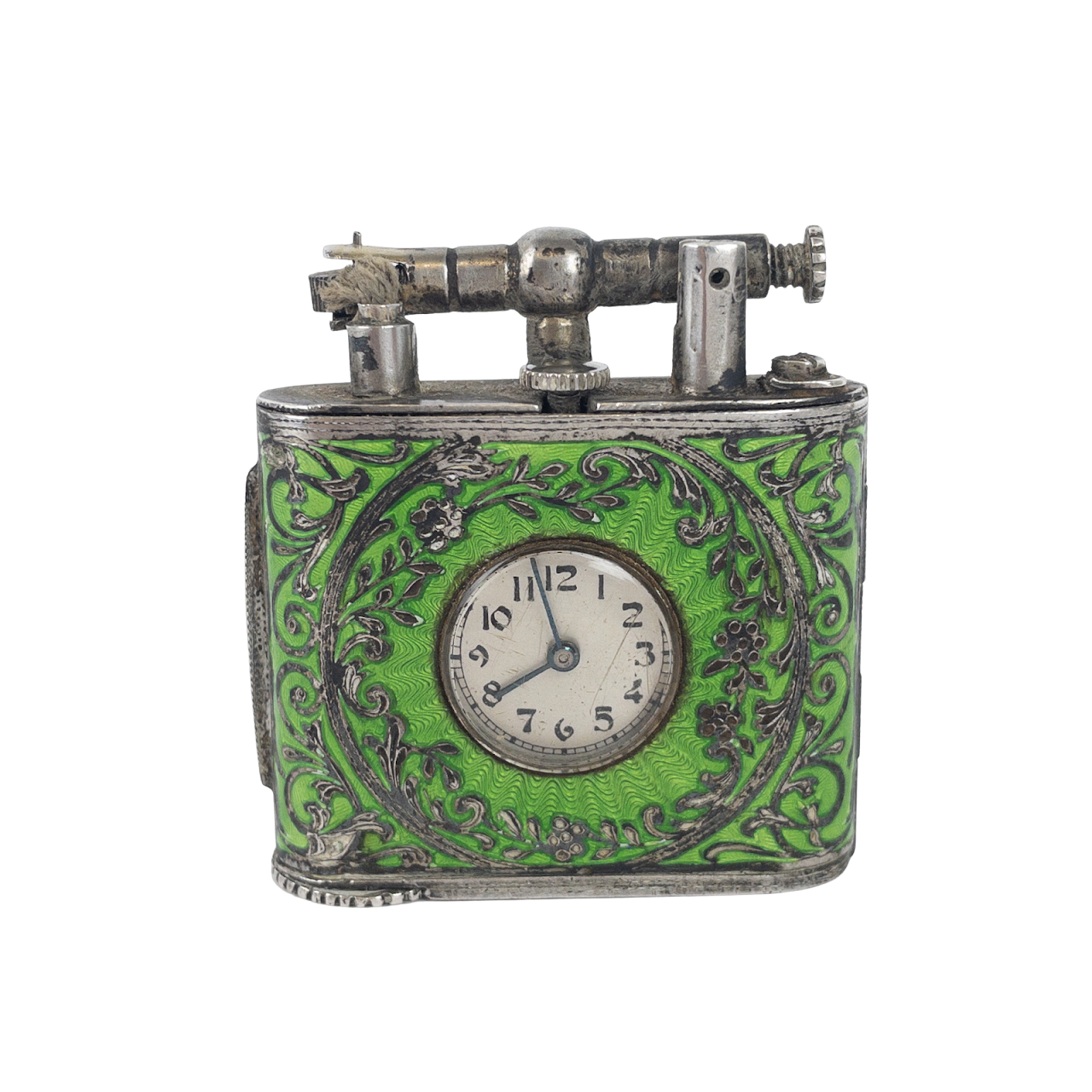 Enameled Sterling Silver Clock/Lighter