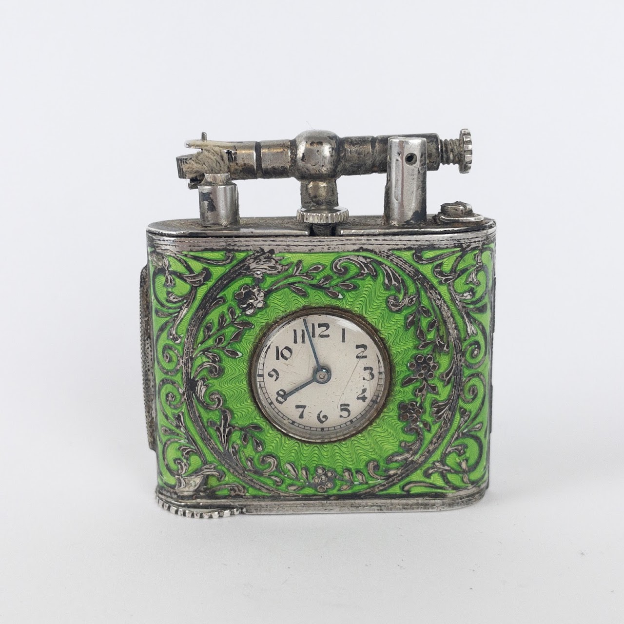 Enameled Sterling Silver Clock/Lighter