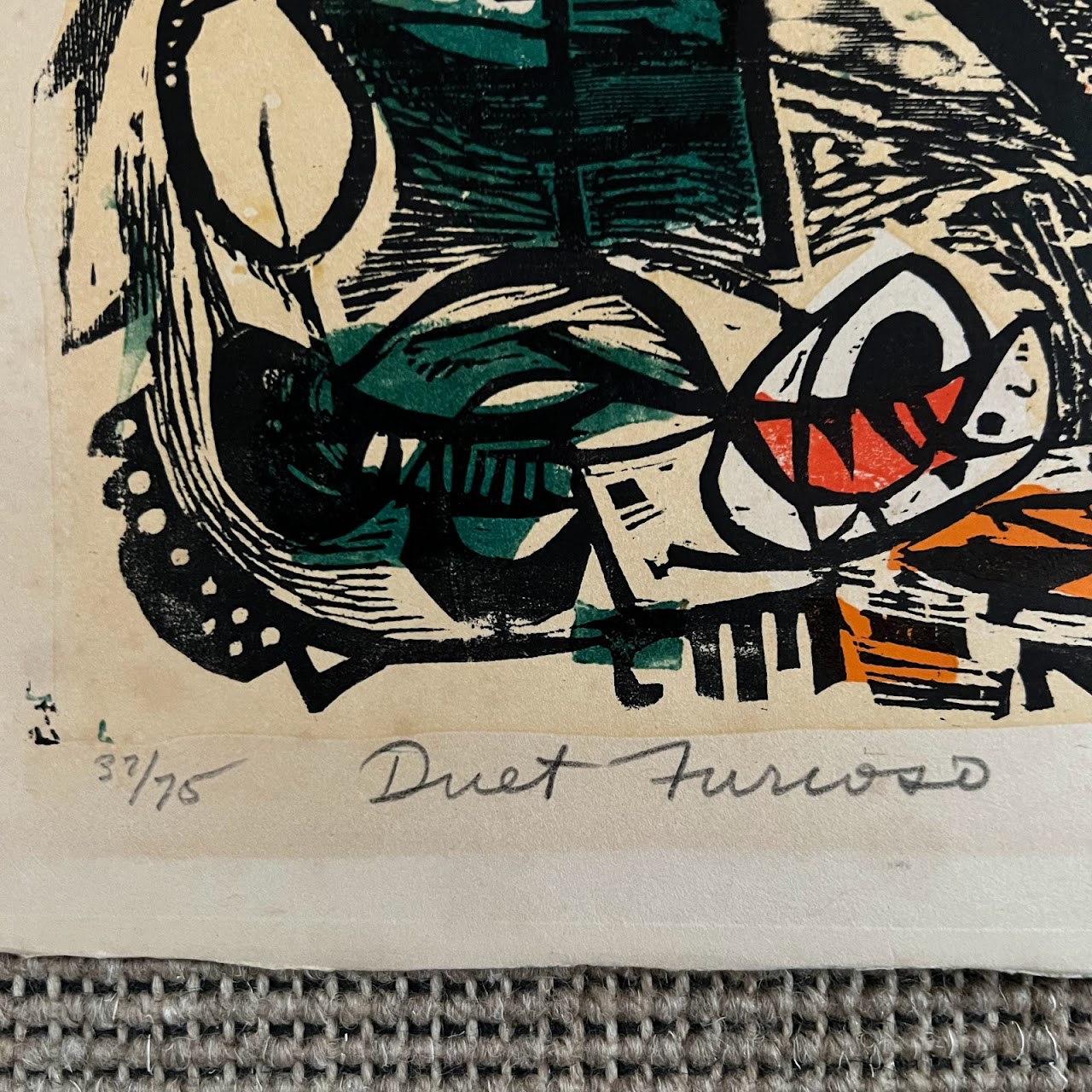 Irving Amen Signed 'Duet Furioso' Woodcut