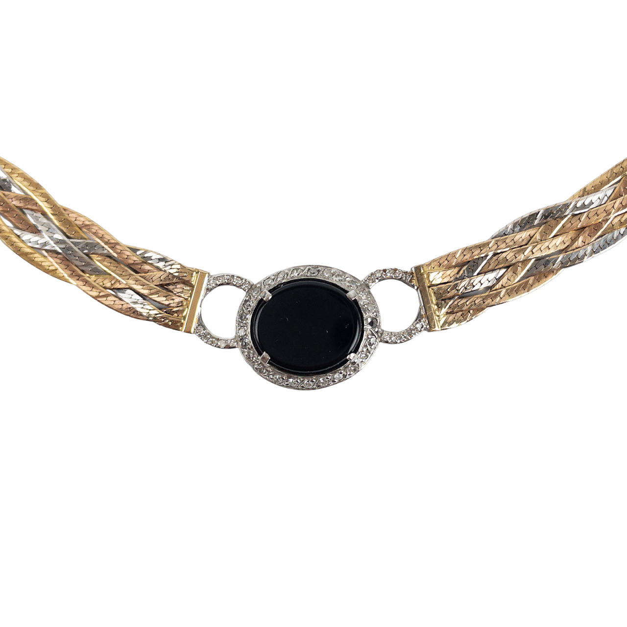 14K Tri-Color Gold, Diamond & Obsidian Necklace