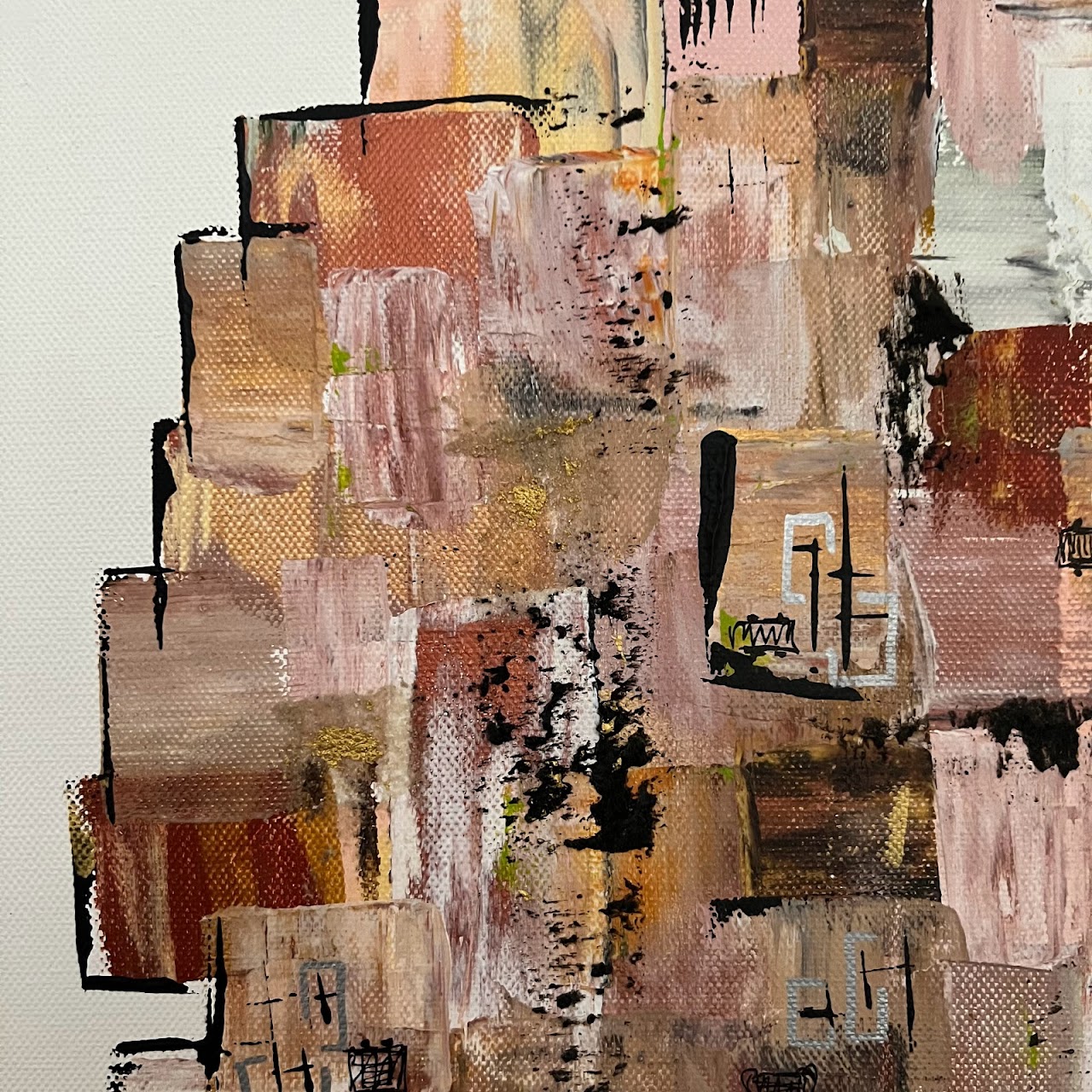 Abstract Cityscape Signed Acrylic Painting