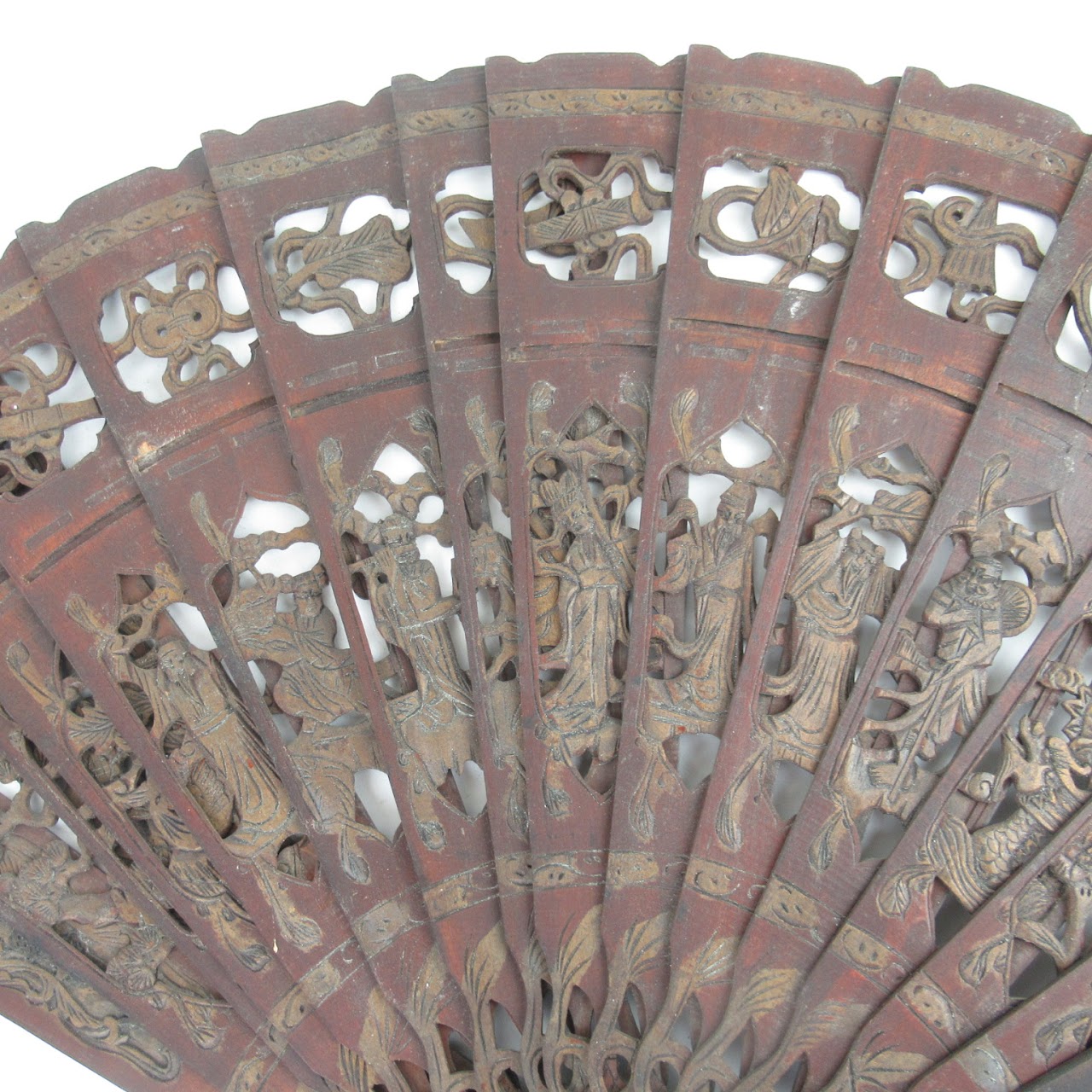 Chinese Carved Wood Fan Pair