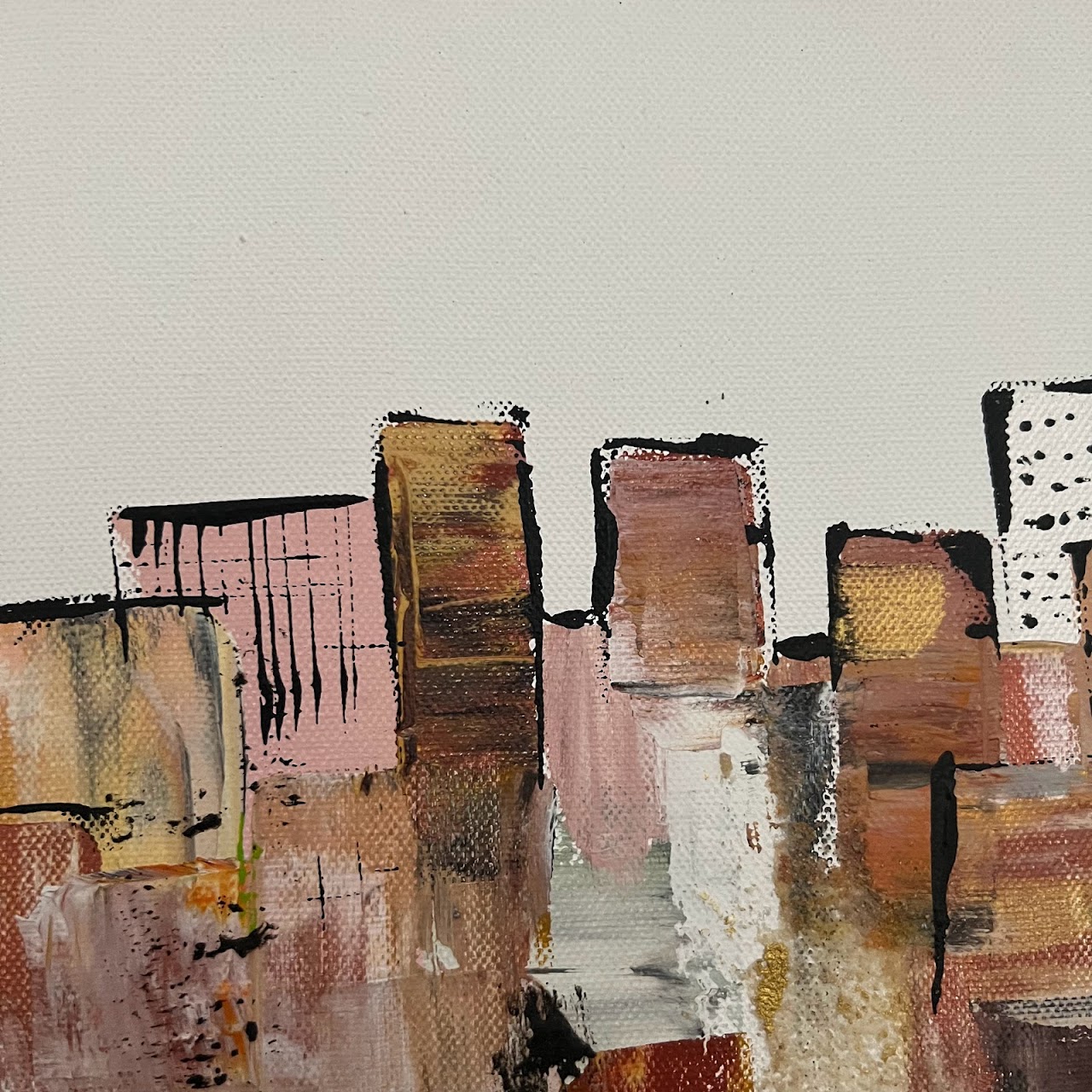 Abstract Cityscape Signed Acrylic Painting