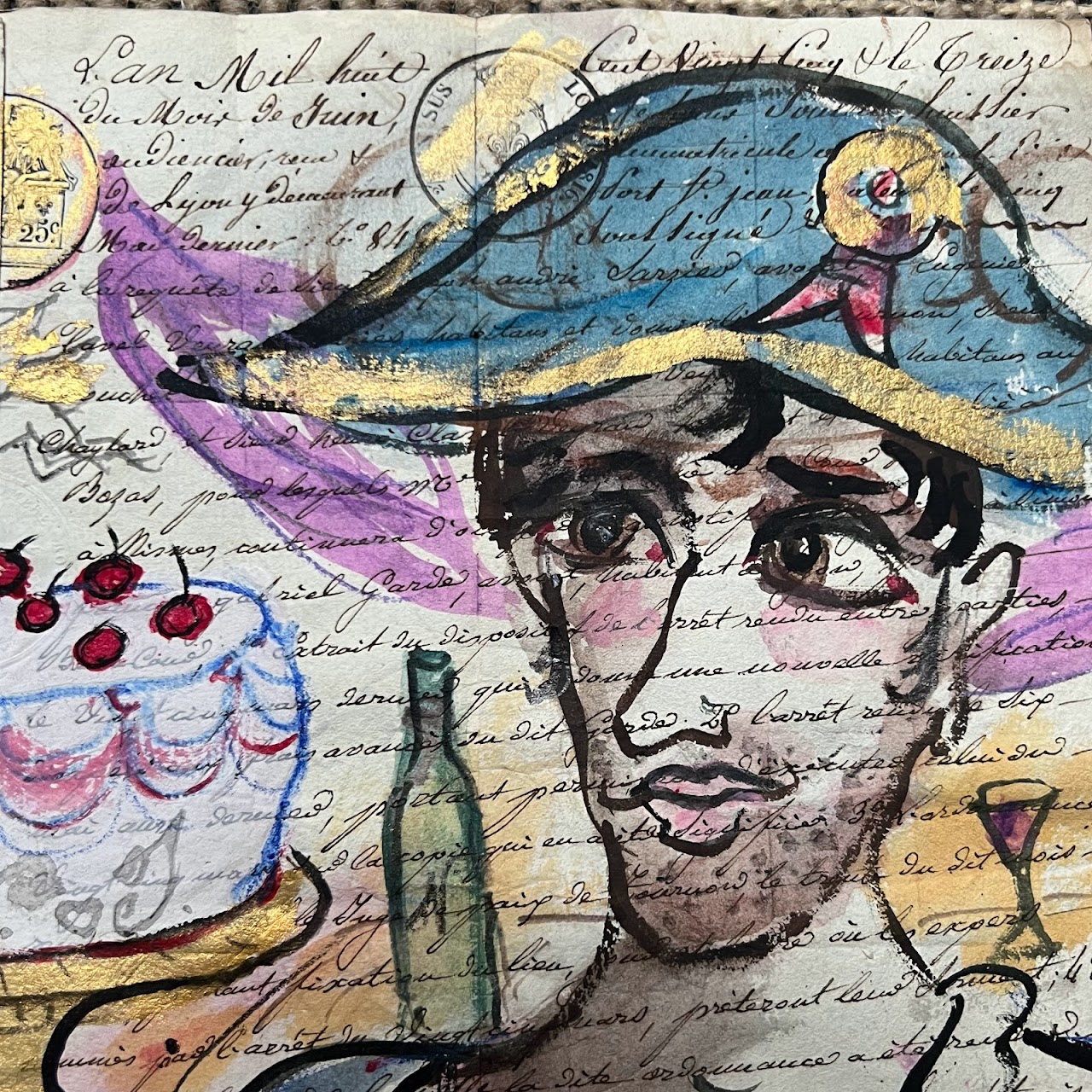 Jaff Seijas 'Napoleon & Josephine Consider Dessert' Gouache Painting