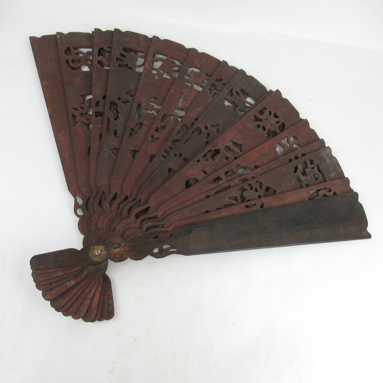 Chinese Carved Wood Fan Pair
