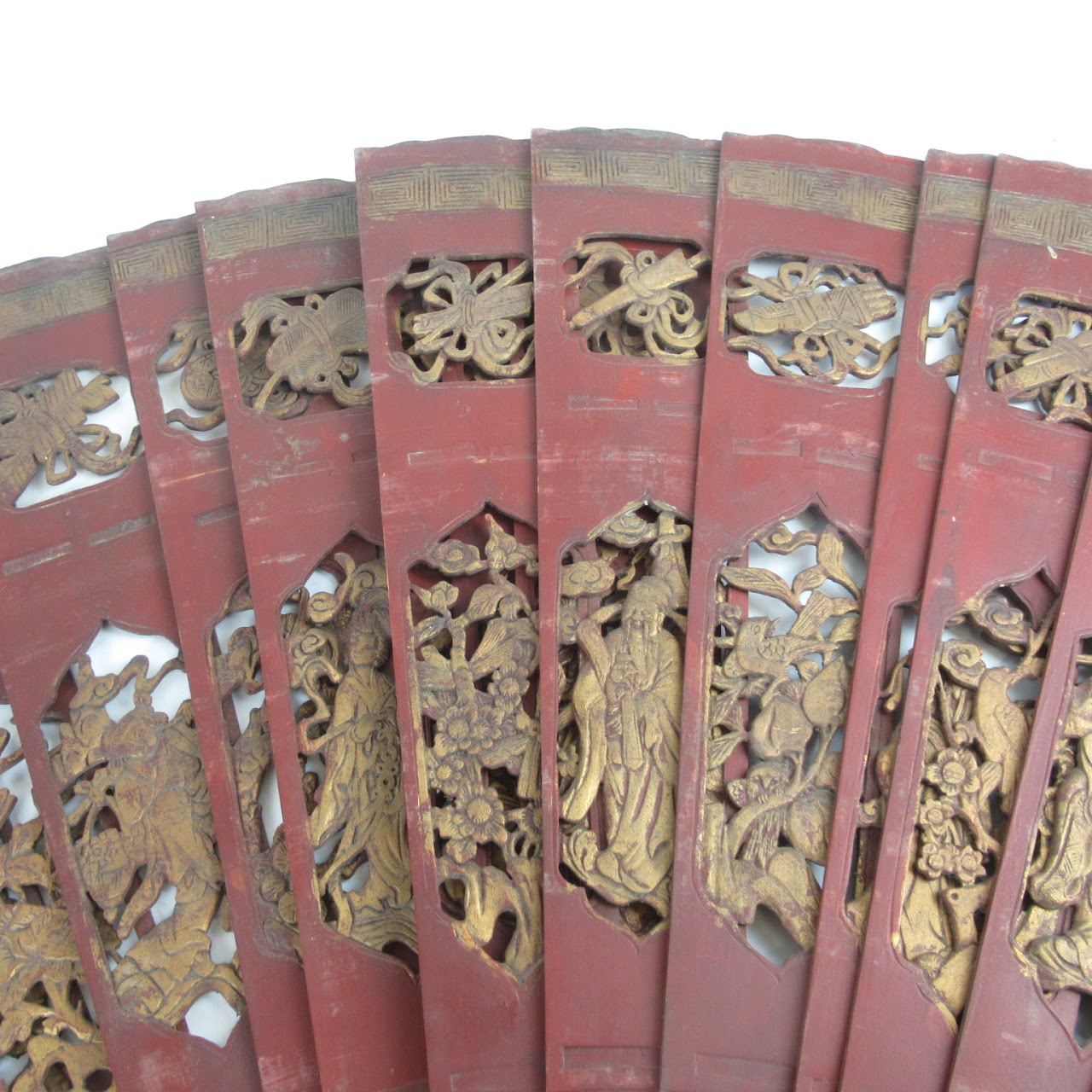 Chinese Carved Wood Fan Large