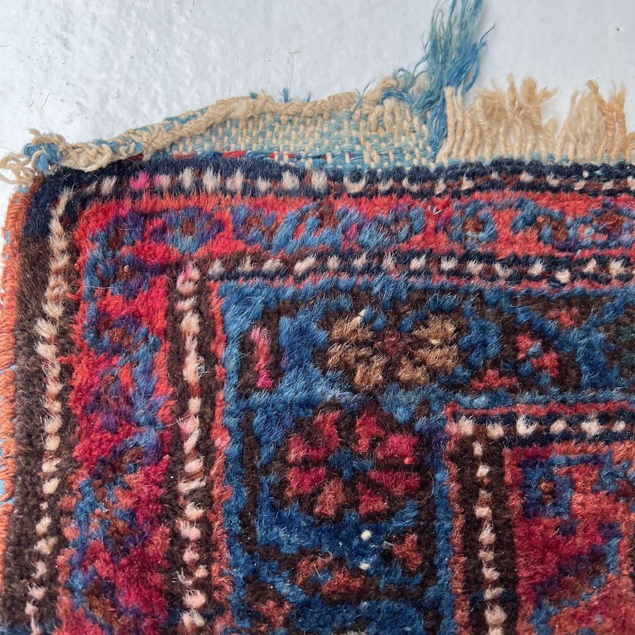 Wool Floral Small Area Rug Blue Field