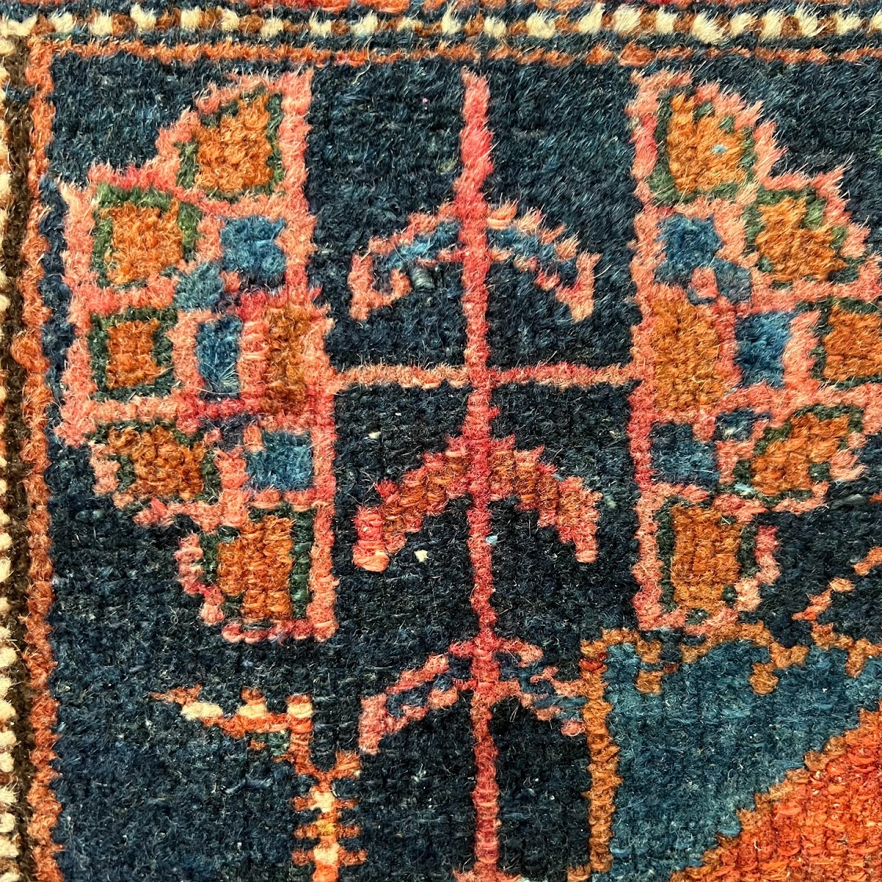 Wool Floral Small Area Rug Blue Field