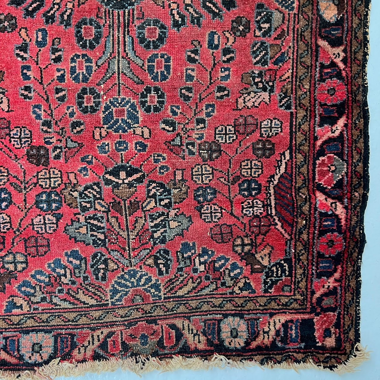 Wool Floral Small Area Rug Red Field