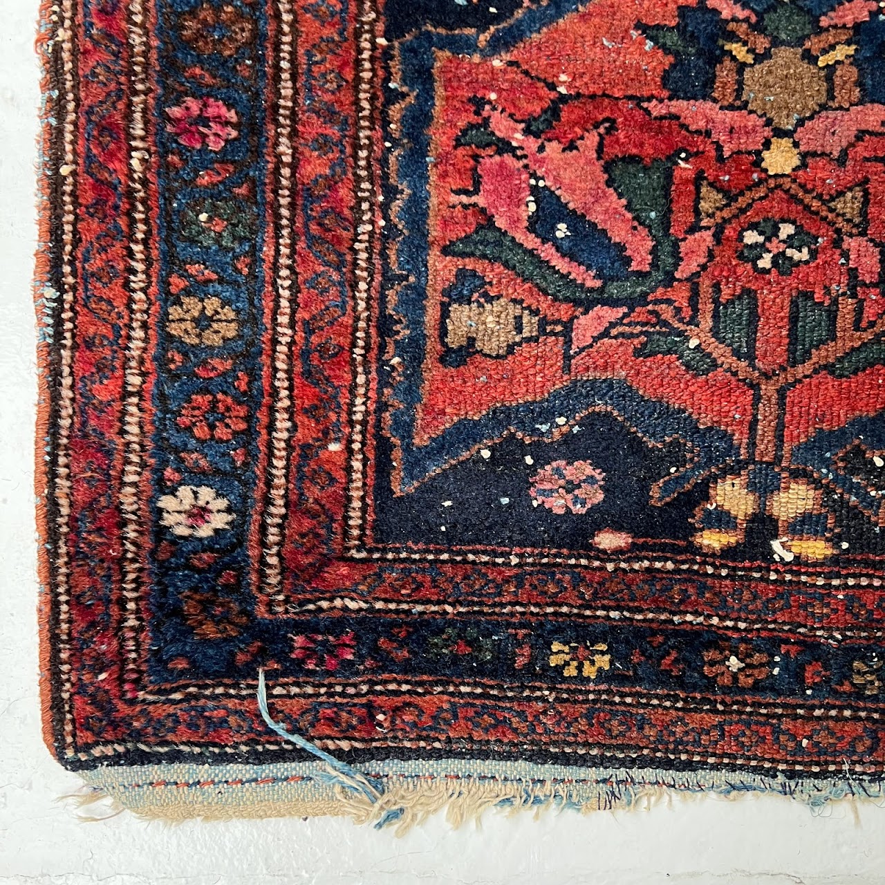 Wool Floral Small Area Rug Blue Field