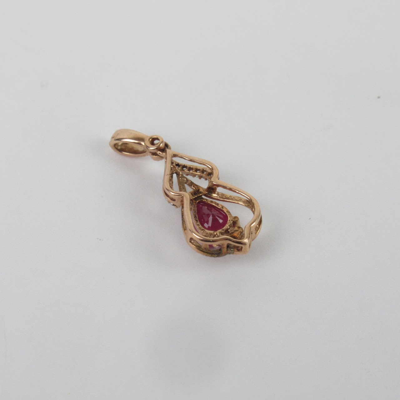 14K Rose Gold Pink Stone & Diamond Pendant