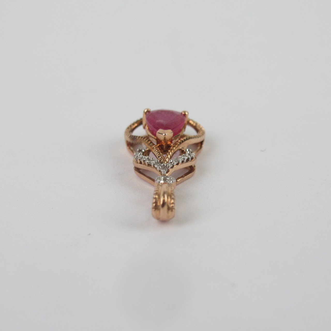 14K Rose Gold Pink Stone & Diamond Pendant