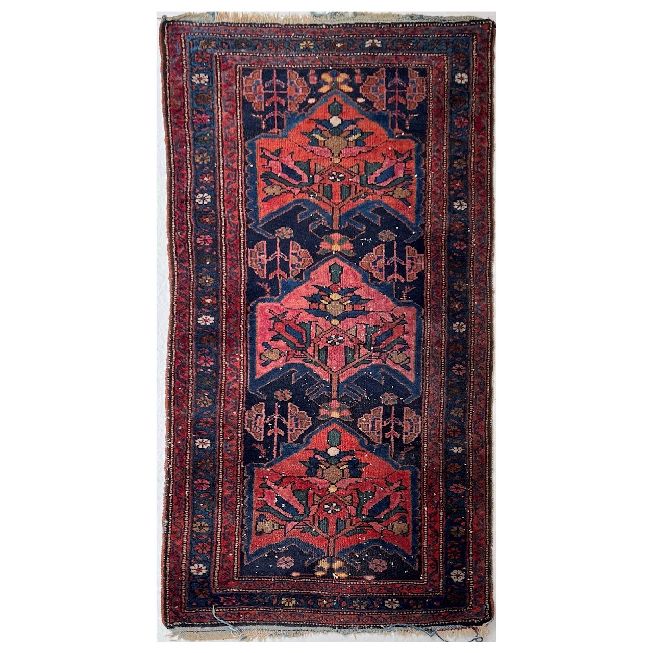 Wool Floral Small Area Rug Blue Field