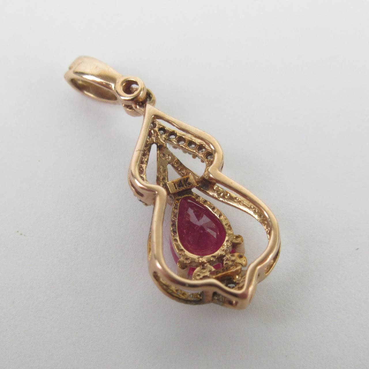 14K Rose Gold Pink Stone & Diamond Pendant