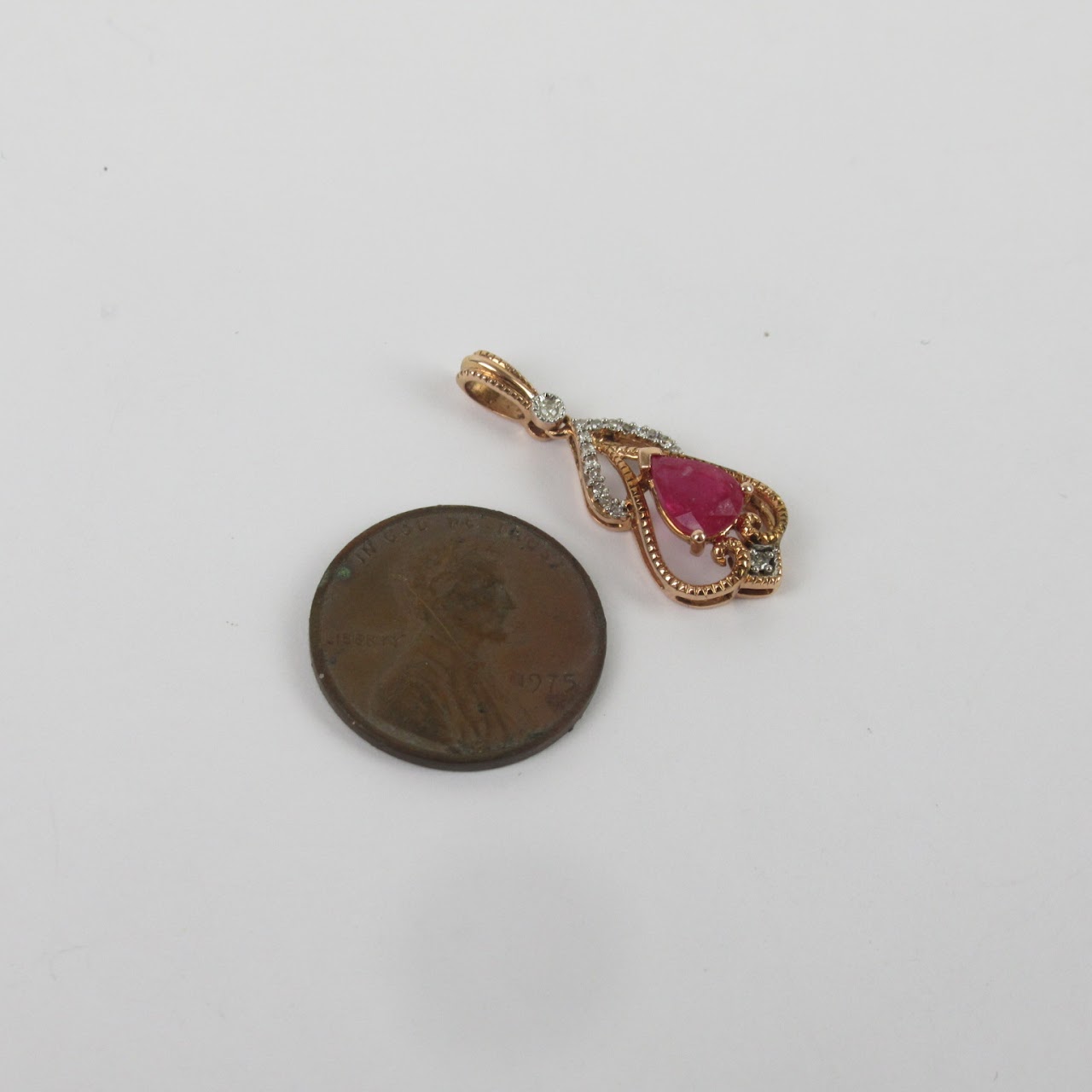 14K Rose Gold Pink Stone & Diamond Pendant